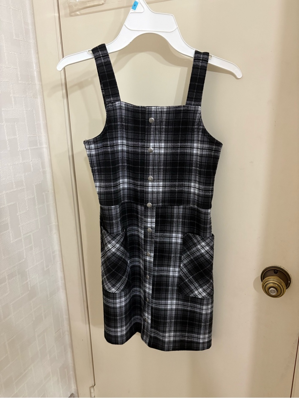 abercrombie kids Black & White Plaid Pinafore Dress